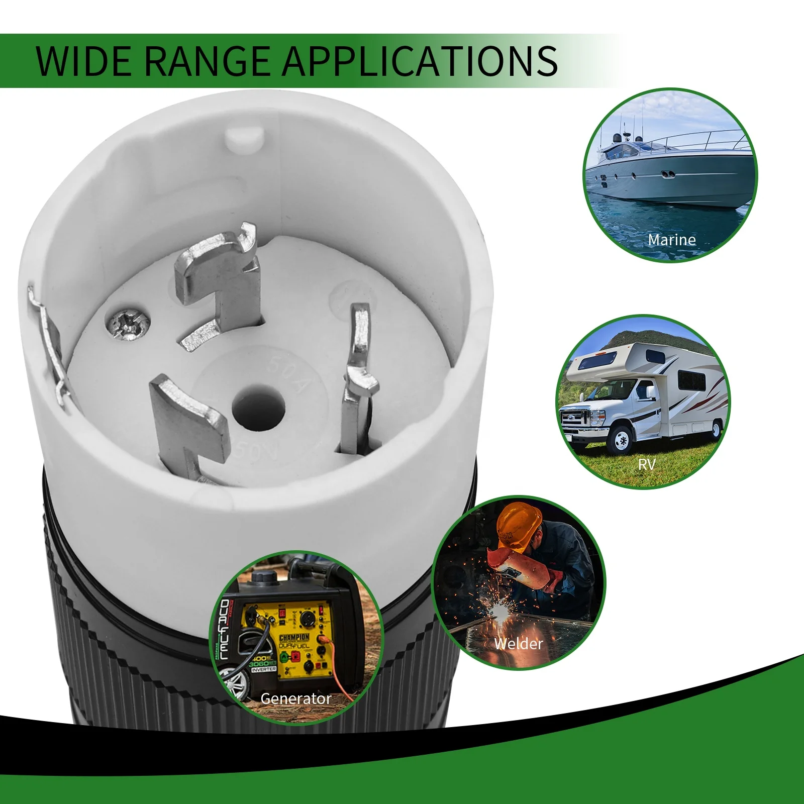 J01 50 Amp Twist Lock Plug LL550P CS6365 Generator Power Cord Connector