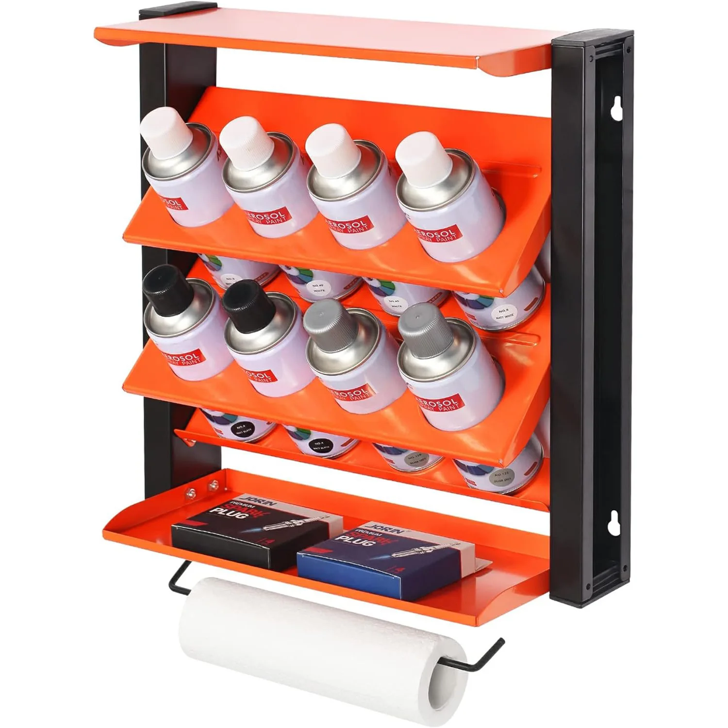 Garage Wall Mount Shelf Steel Wall Mounted Spray Paint Can Rack With Paper Towel Holder