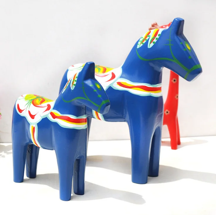 Nordic wooden animals red horse wooden crafts home desktop decoration ornaments
