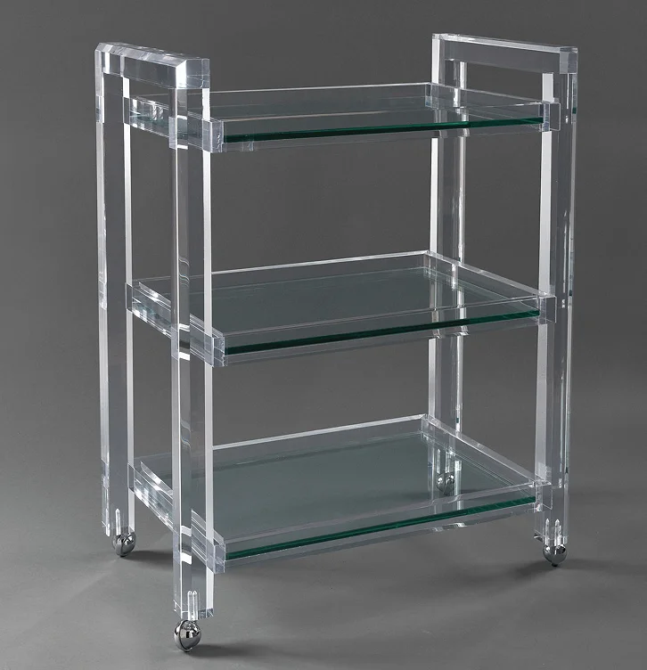 Custom acrylic serving trolley cart lucite trolley cart acrylic bar cart