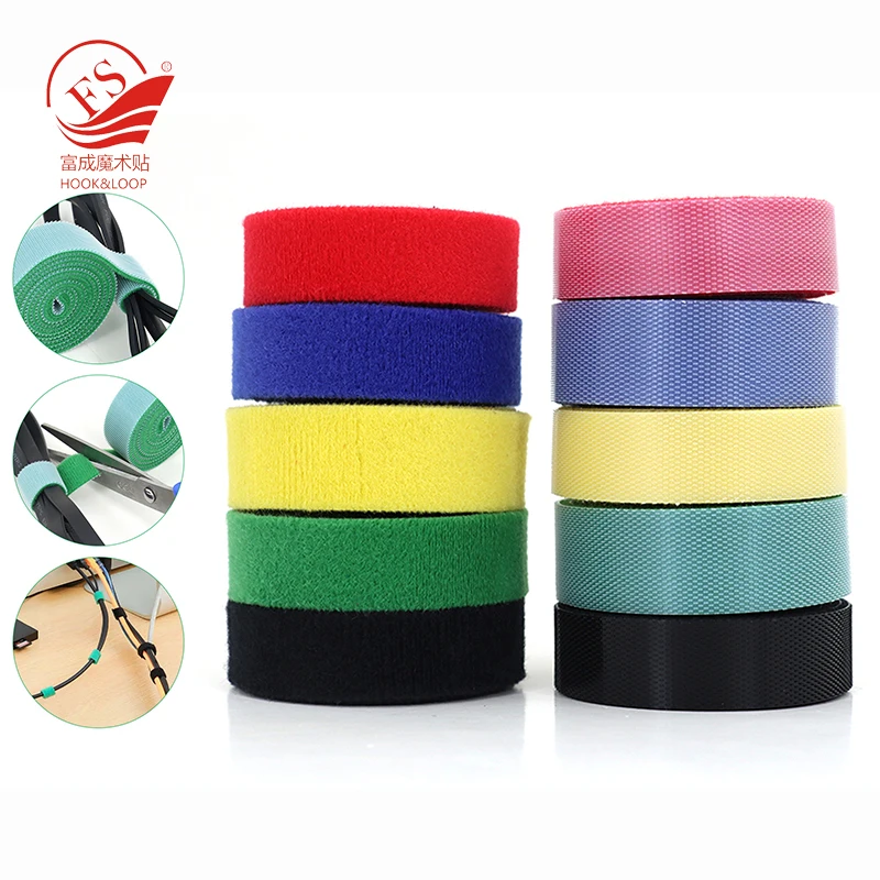 Shenzhen Fucheng Reusable Self Adhesive Back To Back  Nylon Cable Tie Fastening Tape For Management