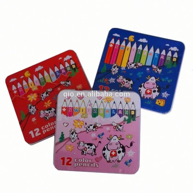 12 pcs colored stationery pencils set with customized metal case
