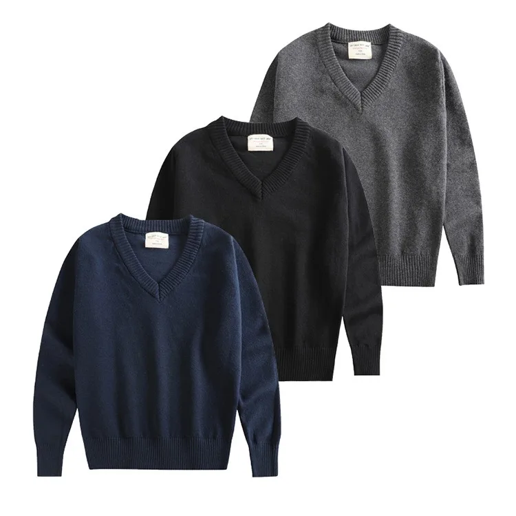 Customized Long Sleeve V-neck Kids School Uniforms Long Sleeved Pullover School Sweater Summer Tops School Uniforms for Children