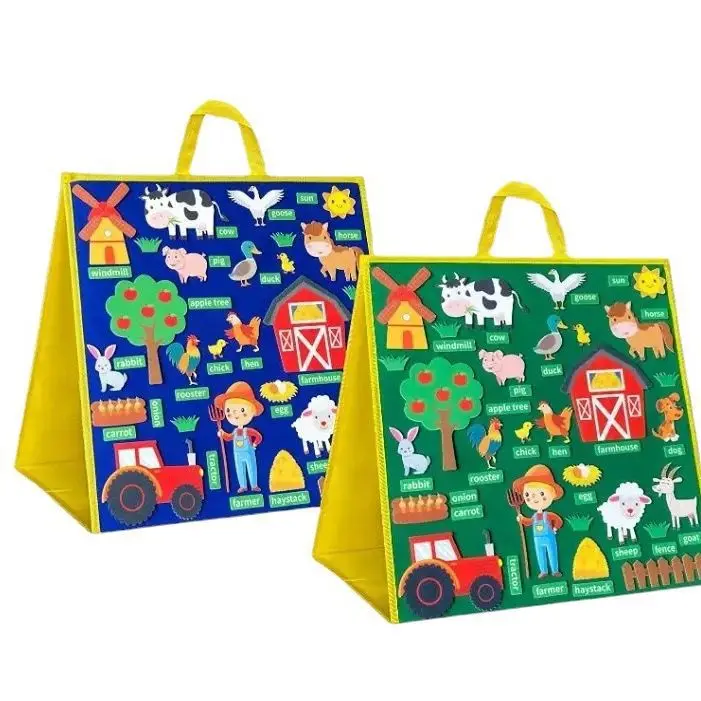 Double Sided Reusable for Kids Preschool Toddlers for Early Learning,Farm Sea Zoo Animals Foldable Felt Flannel Board