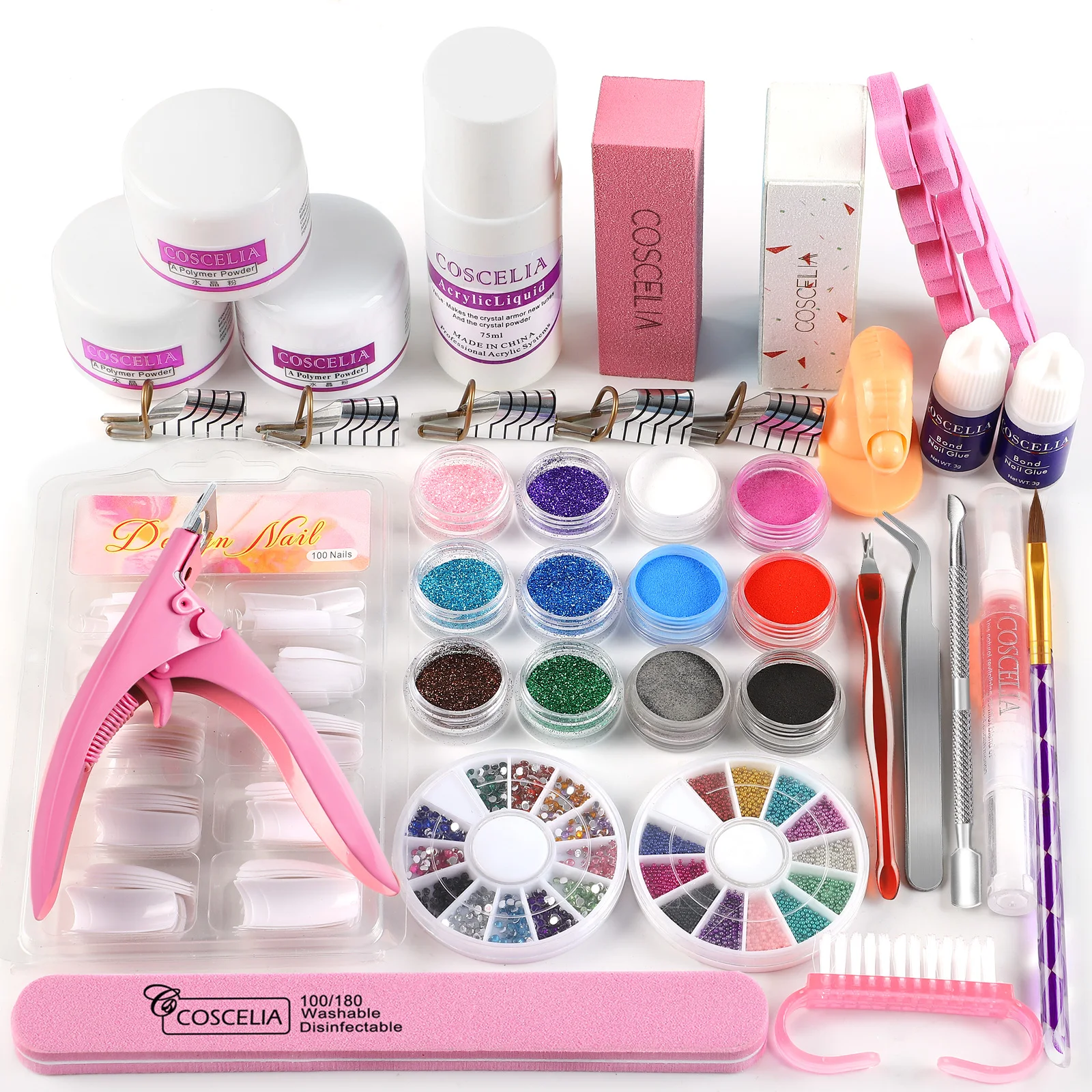 Акриловая пудра для ногтей COSCELIA, блестящий маникюрный набор для дизайна ногтей, декоративный набор