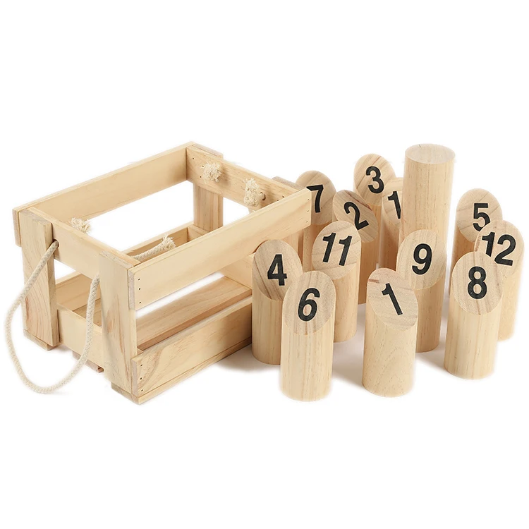 
WAFFLE GAMES Premium Natural Wood Outdoor Lawn Number Kubb With Durable Crate 