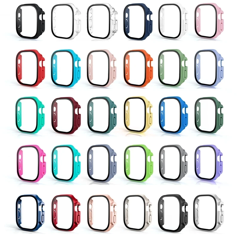 Glass + Case For Apple Watch Ultra 49mm Strap Smart Watch PC Bumper+Screen Protector Tempered Cover For iWatch Series Band