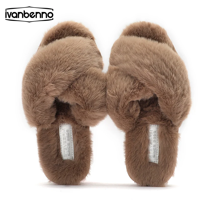 Bow tie plush slippers women home indoor flat bottom non-slip floor soft bottom wear-resistant open-toe flip-flops