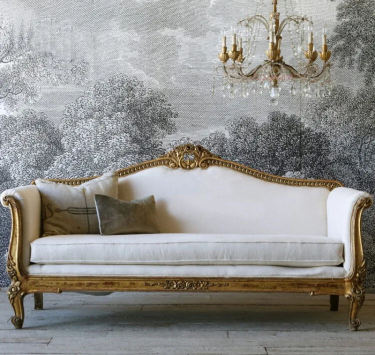 Custom-made furniture French solid wood sitting room fashionable high-end log carving 3 people seat sofa