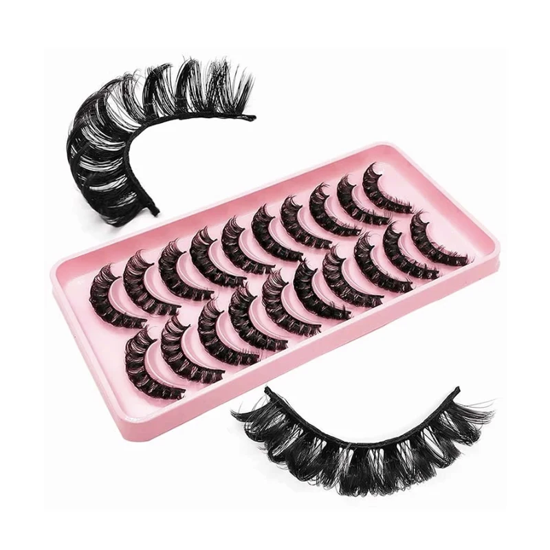 10 Pairs False Eyelashes Fluffy Wispy Curly Russian Strip Eyelashes Natural Look 3D Faux Mink Lashes 10MM Lashes D Curl