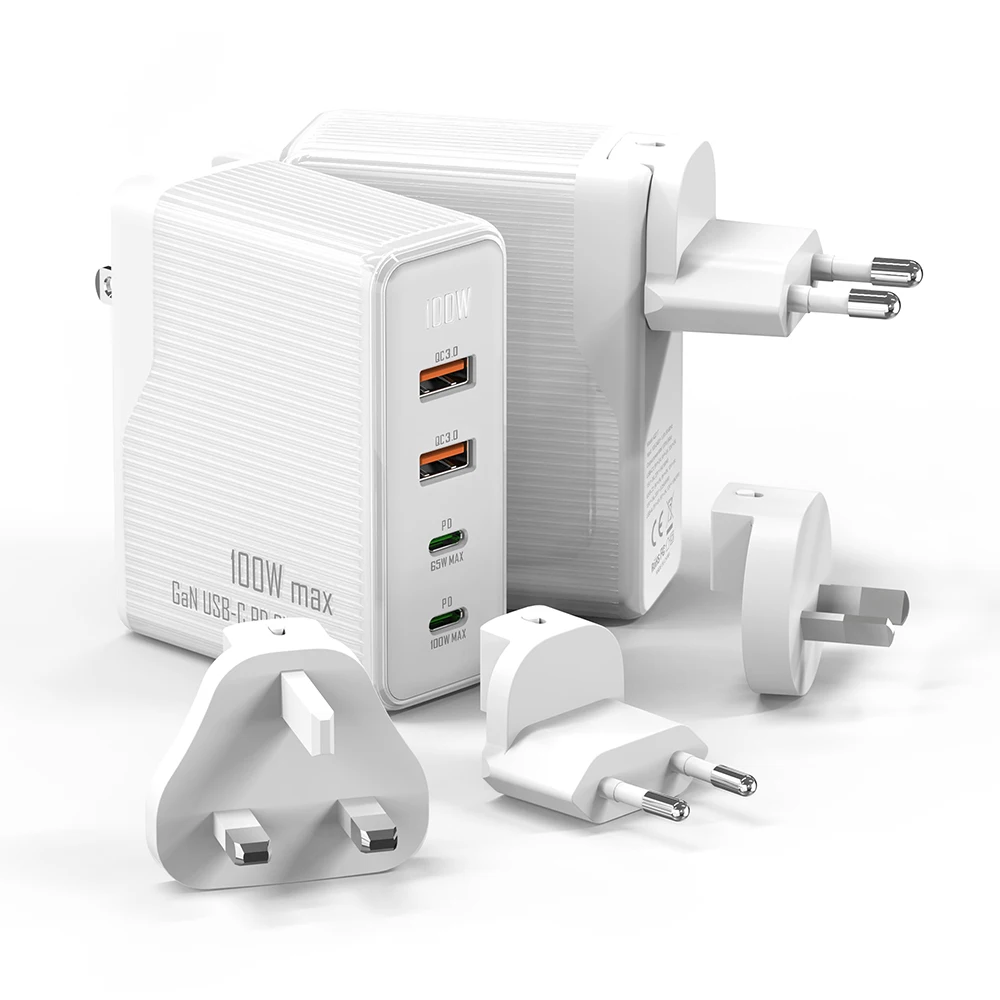 100W GaN Charger Convertible Plug Folding Pin QC3.0 USB-A Dual PD Charger for Notebook or Mobile Phone High Power Fast Charge