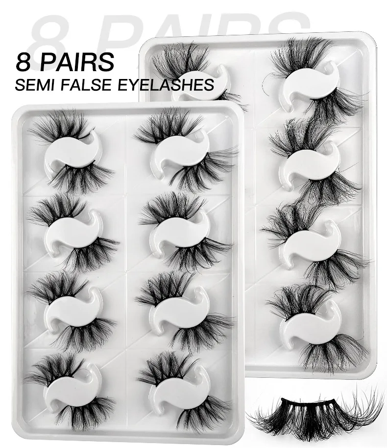 Yimart 8 Pairs Half Eyelashes 3D Natural False Lashes Fluffy Soft Cross Fox Eyelashes Wispy Natural Eyelash Extension Cilios