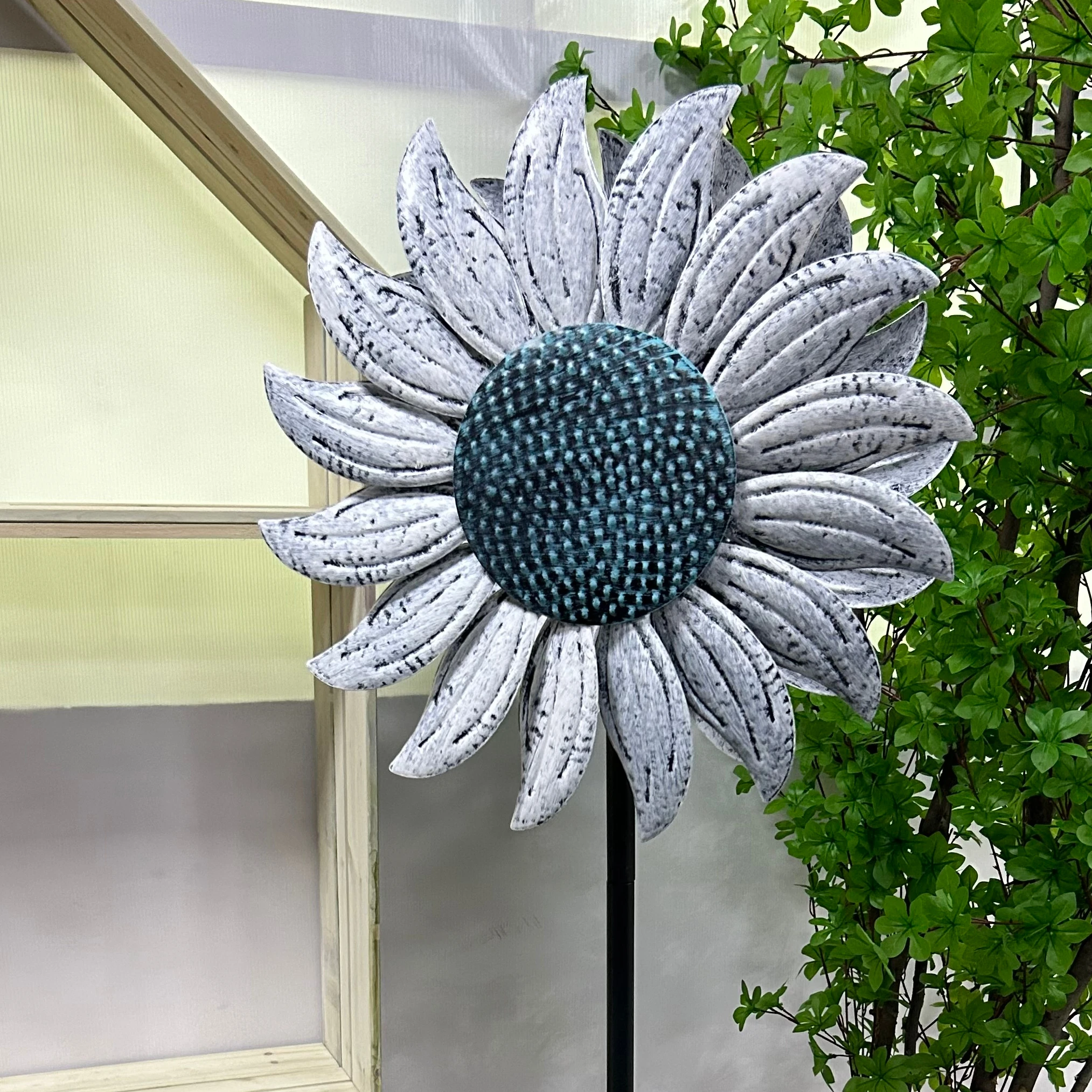 Waterproof Metal Colorful Flower Wind Spinner Stake Decor Garden Double Windmill Stake for Garden Decor