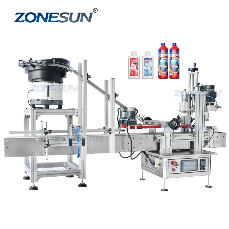 ZONESUN ZS-XG1870P Automatic Tabletop Benchtop Plastic Jar Capping Bottle Tightening Machine Line With Vibratory Bowl