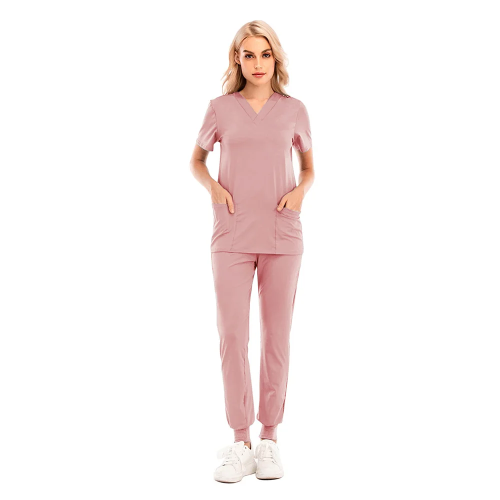 New Elastic Nurse Scrubs Sets V Neck Medical Uniforms Anti Wrinkle Hospital Scrubs Sets For Women