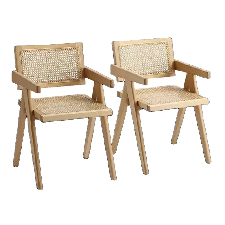Nordic style rattan cane solid wood restaurant chair cafe french natural rattan wood wicker furniture dining chair