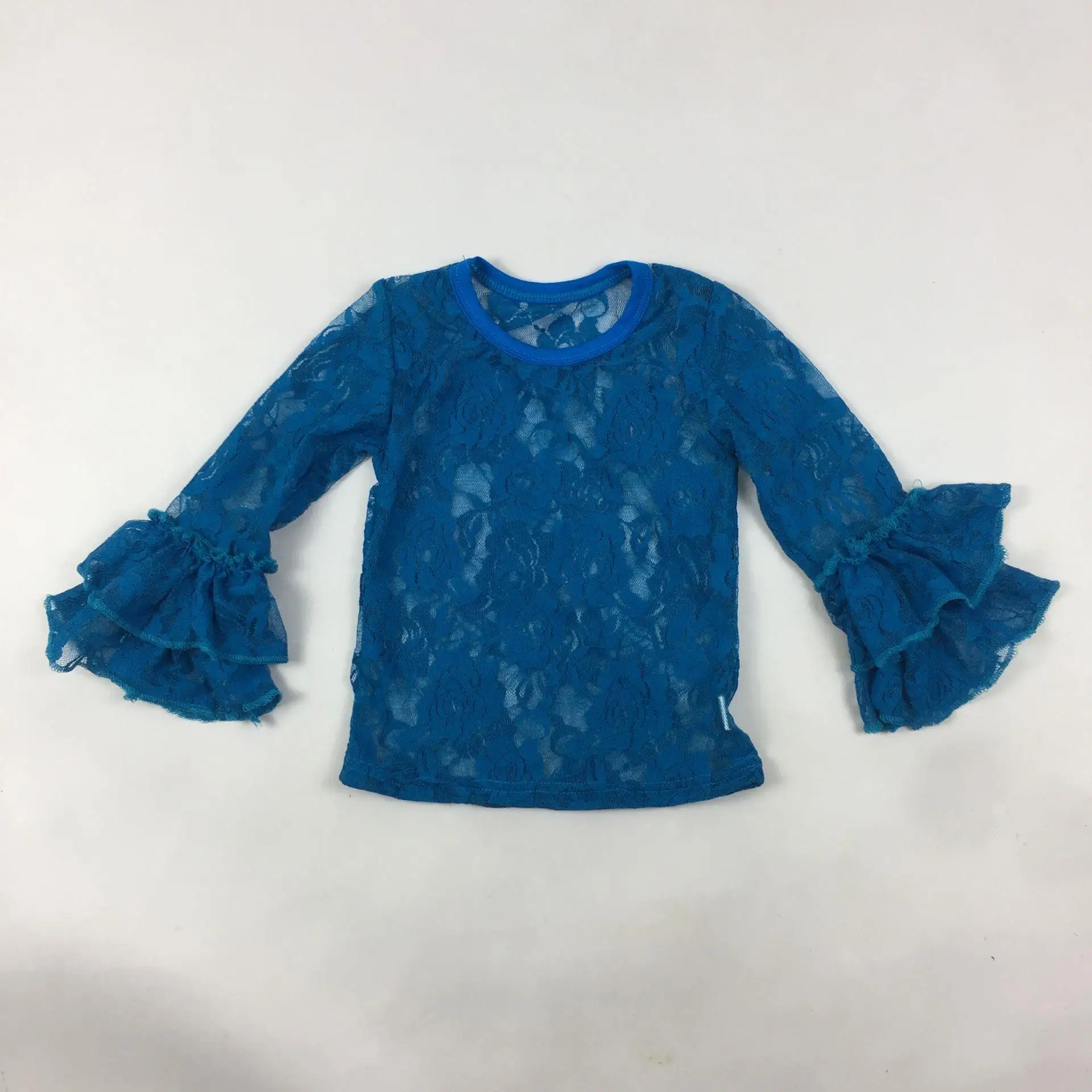 Qingli OEM colorful cardigan Tops See Through Blouse Coat Little Kids long ruffle sleeve Lace Cardigan
