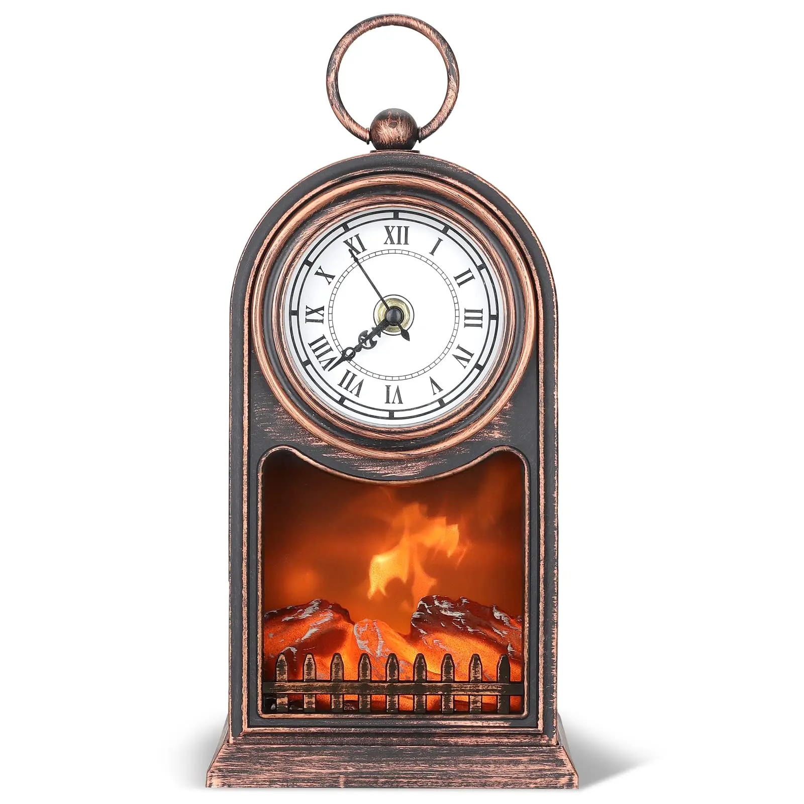 Hot Sale Fireplace Lantern, Decorative Lanterns for Indoors with Clock USB and Battery Operated Tabletop Fireplace,best selling