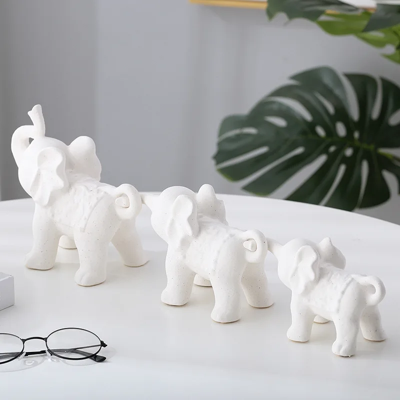 Factory direct simple home gifts wholesale ceramic crafts elephant three-piece set