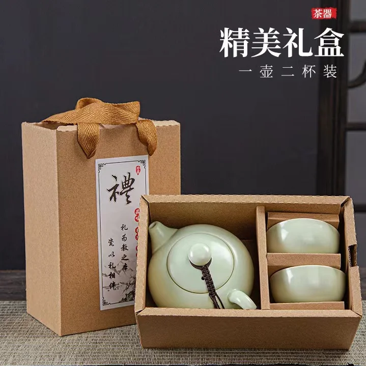 ceramic portable easy take teapot set 3 colors in simple gift box package two persons usage handmade gift teapot sets