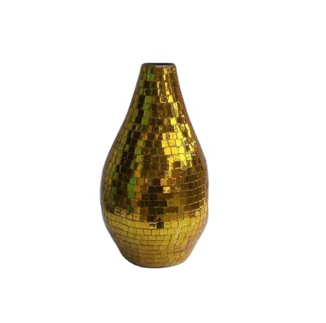
Yellow colour on mosaic of glass on Iron vase enamel can be in any colour 
