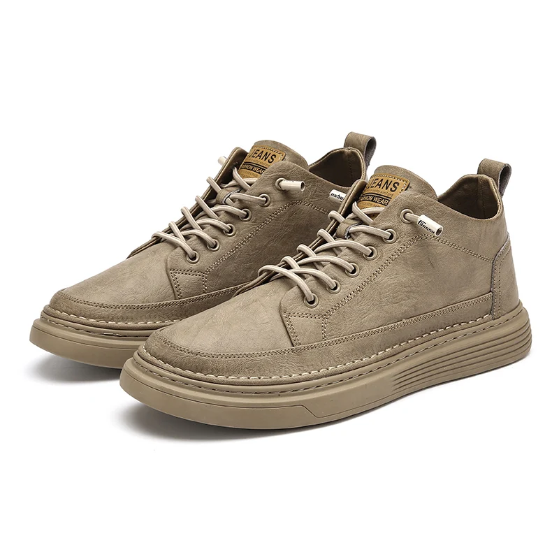 Men Fashion Cool Genuine Leather Casual Soft Flat Black High Top Rubber Pu Warm Non Slip Durable Boots