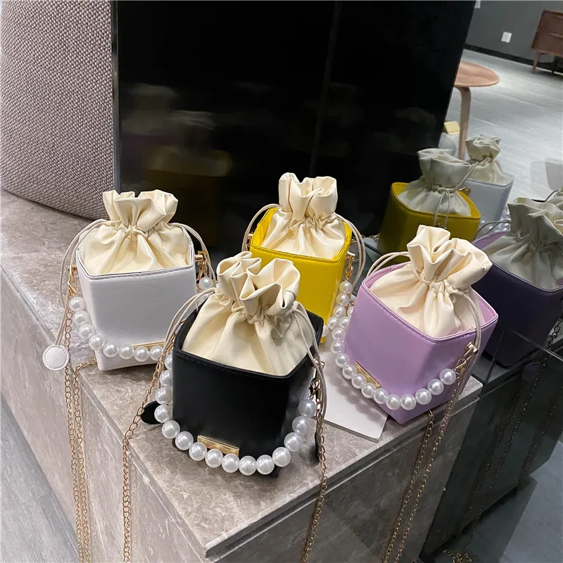 Hot Sale Mini Bolsas Pearl Square  Bag Shoulder Messenger Bags 2021 For Women Box Handbag