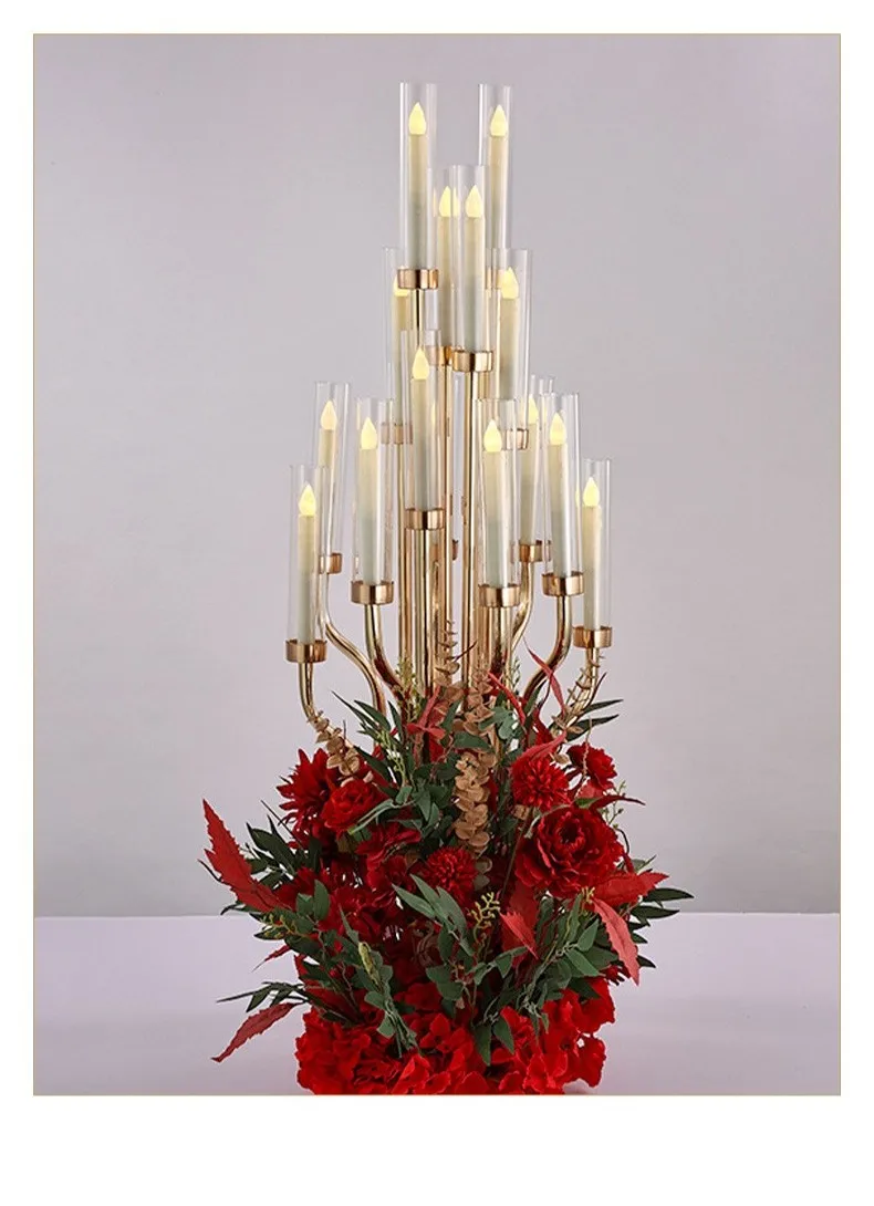 16 Arms Gold Candelabra Metal Candle Holders Stands Wedding Road Lead For Home Party Decoration Metal Candelabra Centerpieces