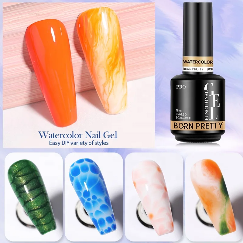 BORN PRETTY 15ml Watercolor Nail Gel UV LED Marble Nails Blooming Semi Permanent Soak Off Nail Art Gel Varnish