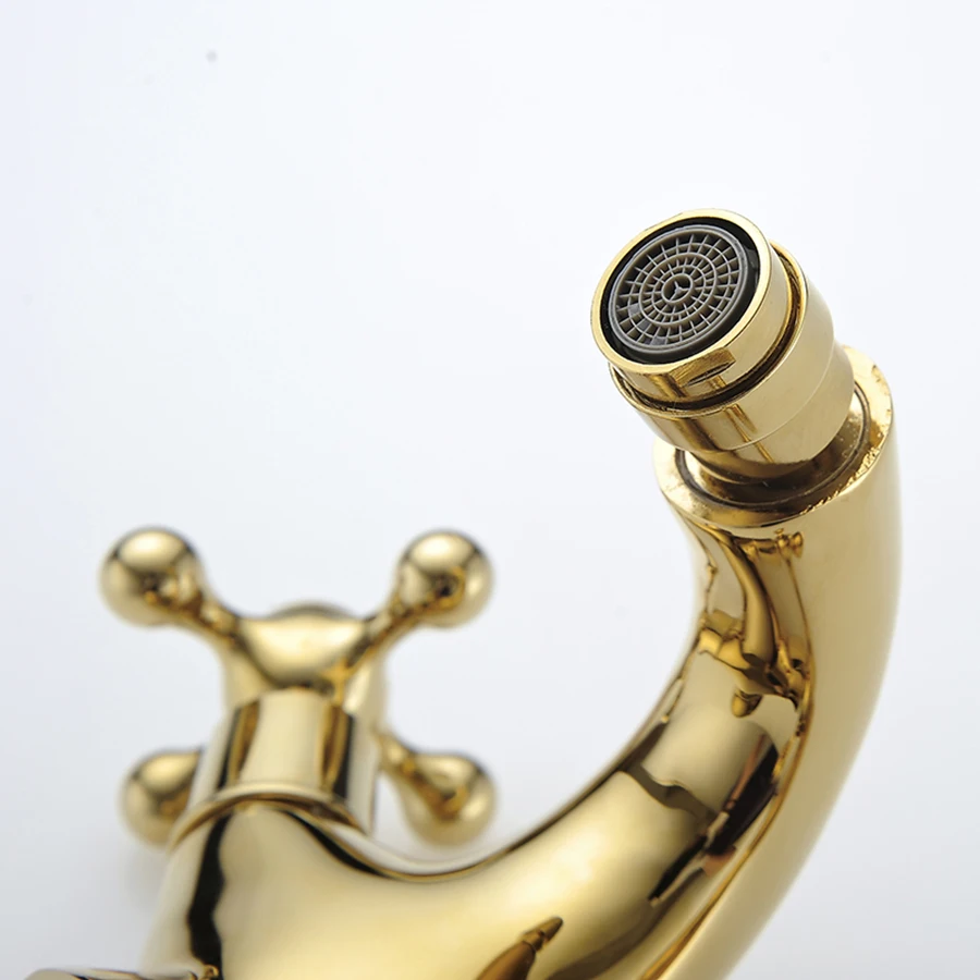 Gold Solid Brass Bathroom Faucet Bathroom Taps Basin Mixer Deck Mounted Cold Hot Water Tap Bathroom Mixer Washbasin Faucet