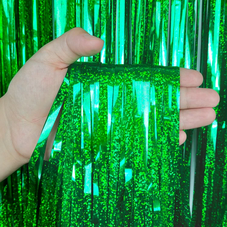 1*2M Laser Curtain Curtains Decoration Metallic Fringe Curtains Foil Tinsel Party for Party Supplies PET Good Quality 100g 5pcs