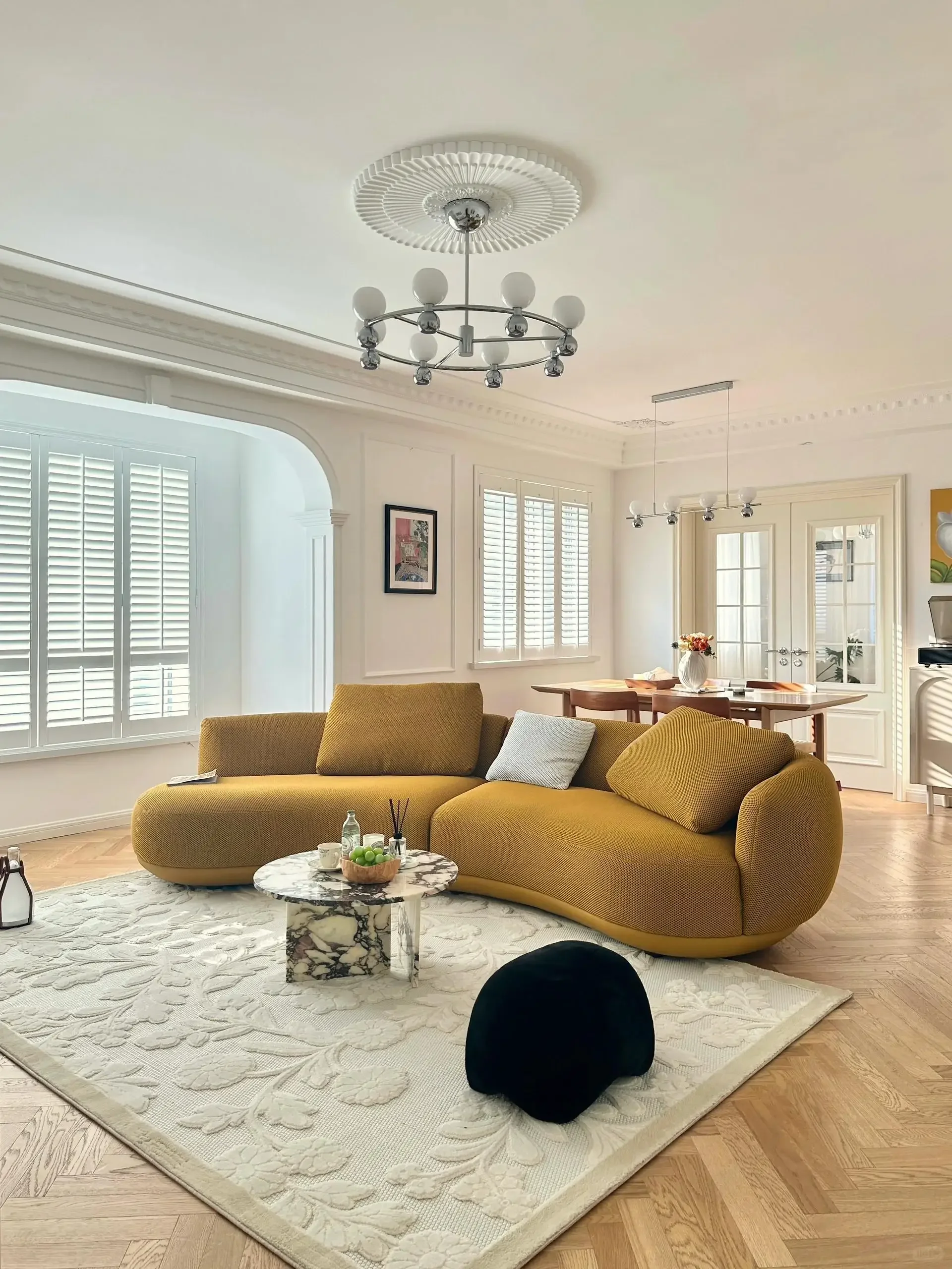 LongTai French Style Arch Solid Wood Casement Two-open Interior Door With Glass Inserted for Living Room Divider