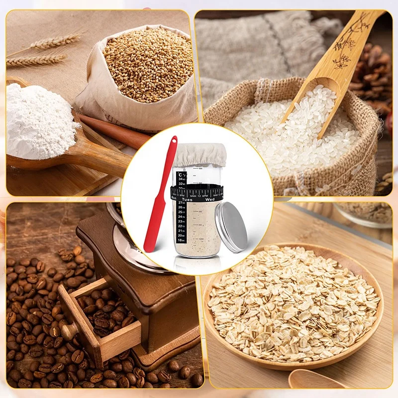 33 oz 730ml 1000ml Wide Mouth Sour Dough Sourdough Jar Sourdough StarterJar Kit with Date Marked Feeding Band for Bread Baking