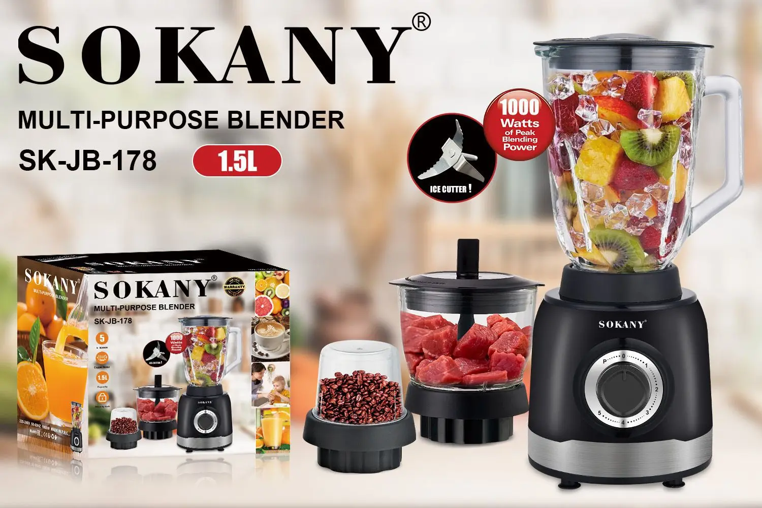 Sokany178 Multifunction Agitator Complementary Food Grinding and Polishing Meat Grinder Kitchen Ice Crushing Juicer