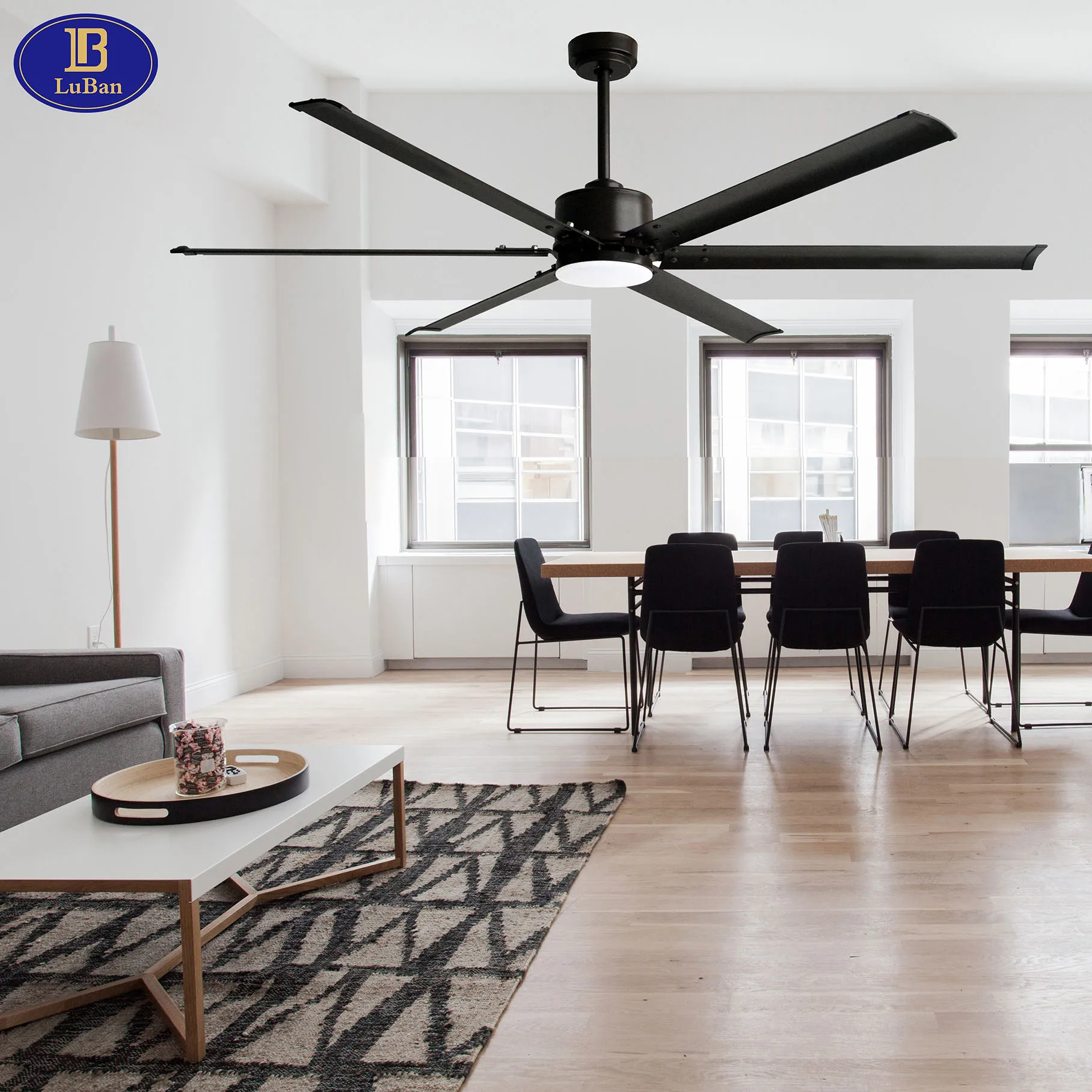 Large 72 inch Ceiling Fan with Remote Control, 6 aluminum Blades, Noiseless Reversible DC Motor, 6-speed, 20W LED