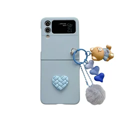 3D Cute Cartoon Rabbit Bear Folding Phone Case For Samsung Z Flip 3 4 5 Anti-lost Love Heart Keychain For Galaxy Z Flip 1 2