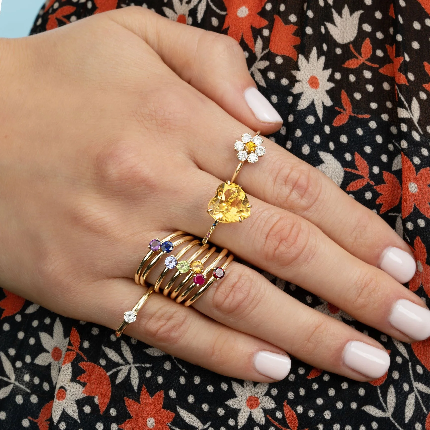 Custom Jewellery Solid Gold Stacking Birthstone 9K 14 Karat Pure Peridot Emerald Natural Gemstone Ruby Dainty Ring