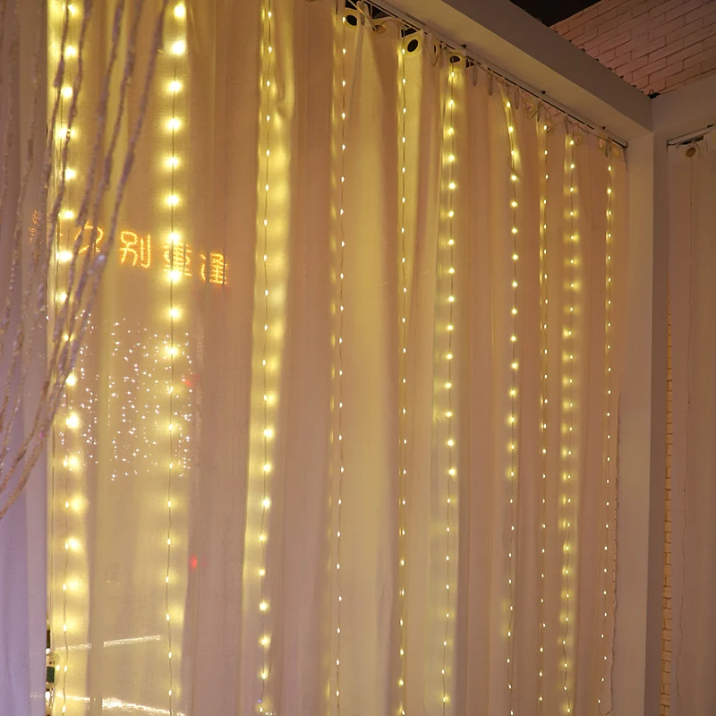 Diwali christmas kindergarten wall decoration copper wire blue curtain light led garland string invisible led curtain lights