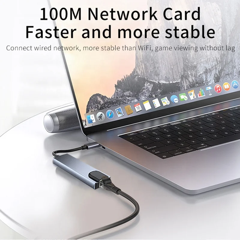 Xput Aluminum Docking Station Type C Hub 8 In 1 USB C Hub USB 3.0 TF SD 100Mbps Ethernet 4K HDMI USB-C Multiport Adapter