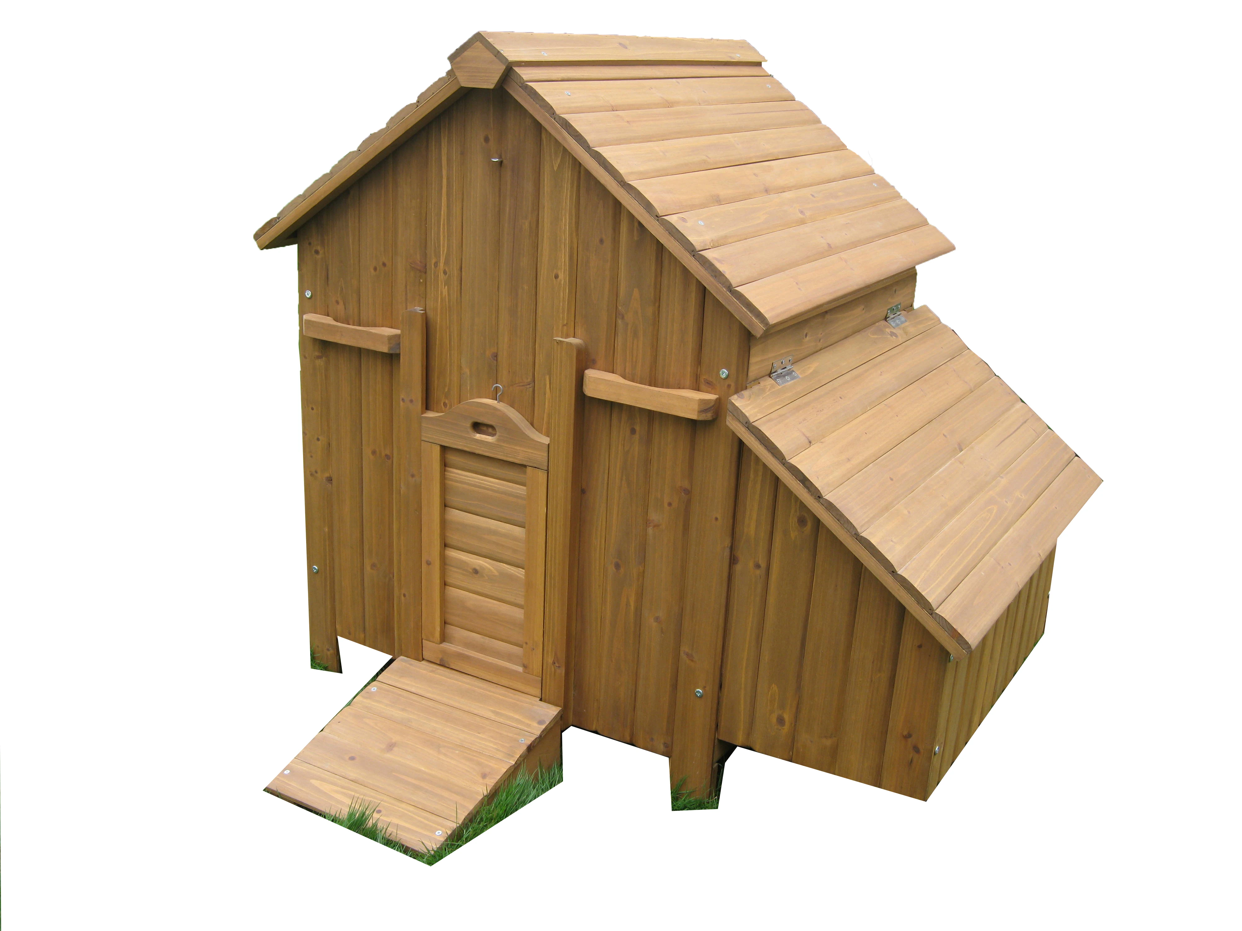 Factory Custom HALF MOON HOBBIT STYLE New Design Asphalt Roof Chicken Coop 6 birds Hen House with large Galvanized Wire running