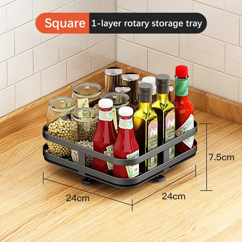 Kitchen Pantry Countertops Lazy Susan Cabinet Turntable Rotating Organizer Tray Storage Rack