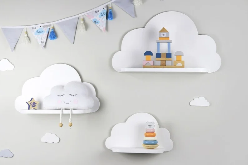Wall Shelf Wooden Cloud Shelf Hanging Display Cloud Decor Cloud Shelf for Living Room Bathroom Bedroom