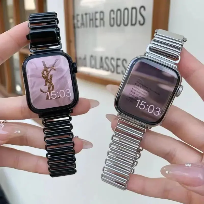 Leyi Luxury adjustable wrist bracelet belt stainless steel smart watch band strap for apple iWatch watch 6 7 8 ultra 42 44 45 49