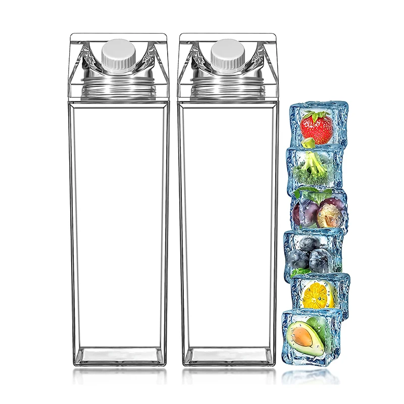 Amazons Hot Sell 500ML Square Drinking Bottle Plastic Clear Acrylic Milk Carton Water Bottle