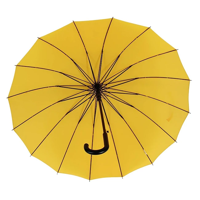Yubo Auto open 27 inch 16 ribs promotion yellow umbrella strong windproof frame custom logo straight umbrella