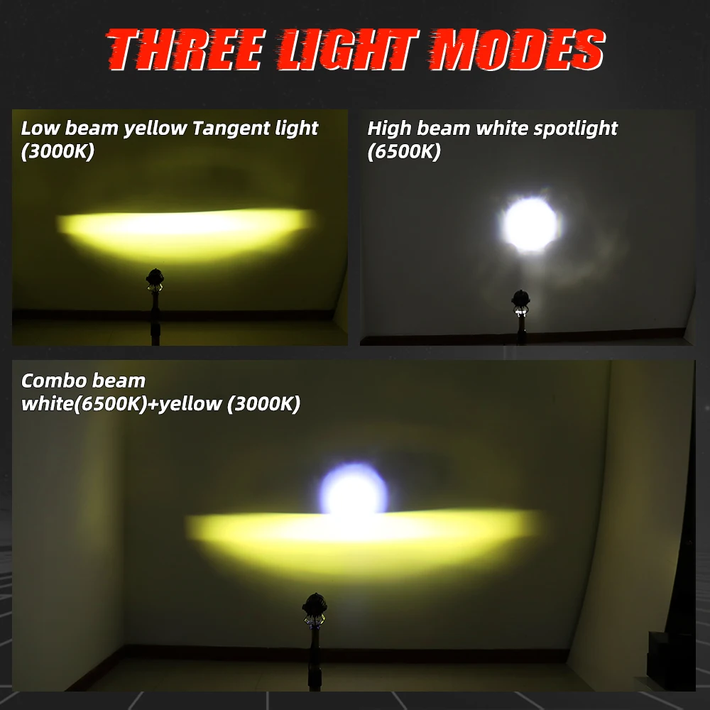 3 inch 1500M Dual Color White Yellow High Low Beam 40W Mini Driving Light Motorcycle,12V 24V Led Motorcycle Auxiliary Light