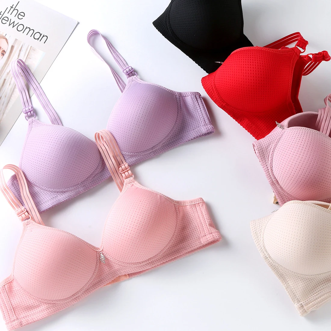 Women Underwear Simple Brassiere Lady Sexy Lingerie Underwear Wire Free Bralette Thin B C Cup Women Wireless Push Up Bra