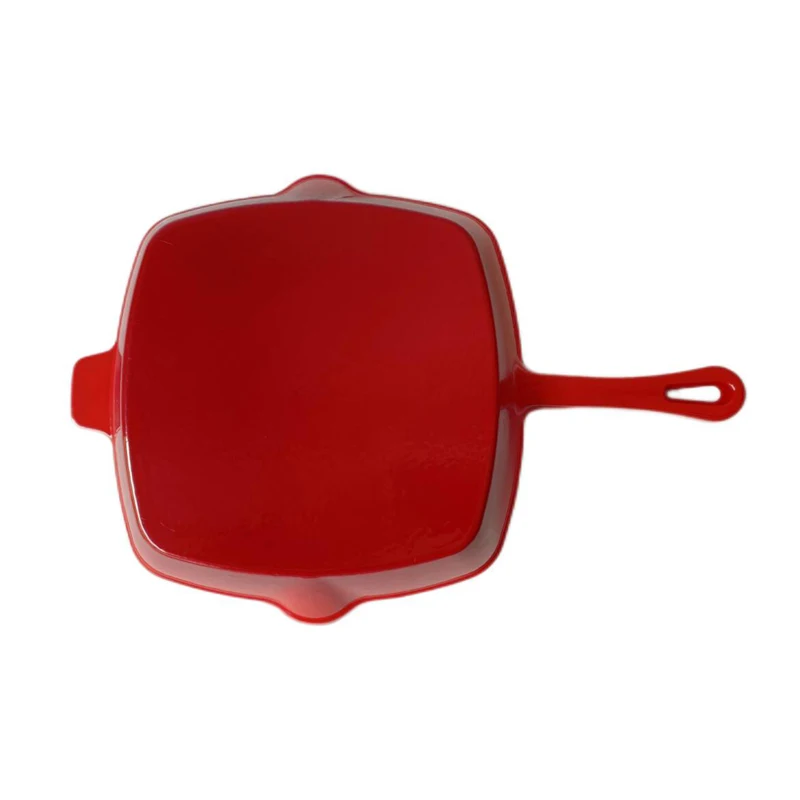 I home Enameled Cast Iron Pans Sets for Pour Spout Large Frying Pan with Yellow Blue Red Enameled Cast Iron Has a Glossy