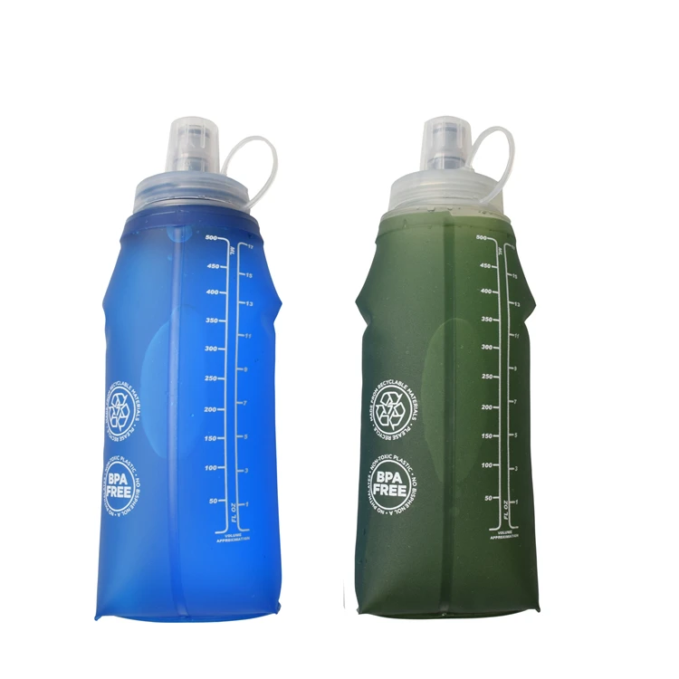 TPU running water bottle soft 500ml hydration flask collapsible soft water bottle foldable reusable bpa free bottle