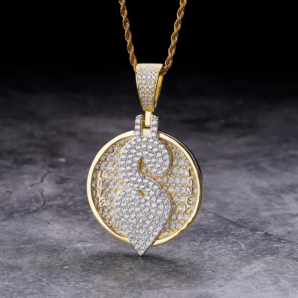 Hip Hop Jewelry S925 Silver Round Dollar Sign Medallion Pendant Necklace For Men